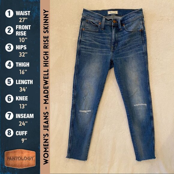 Madewell Women's 9" High Rise Skinny Jeans Size 27 Medium Wash Denim Distressed - Picture 1 of 16